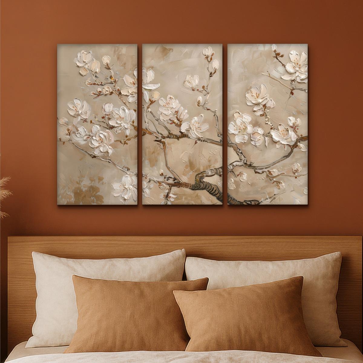 LEINWANDBILD 3er Set Beige - Blüte - Modern 90x60 cm - Beige, Textil (90/60cm) - MuchoWow