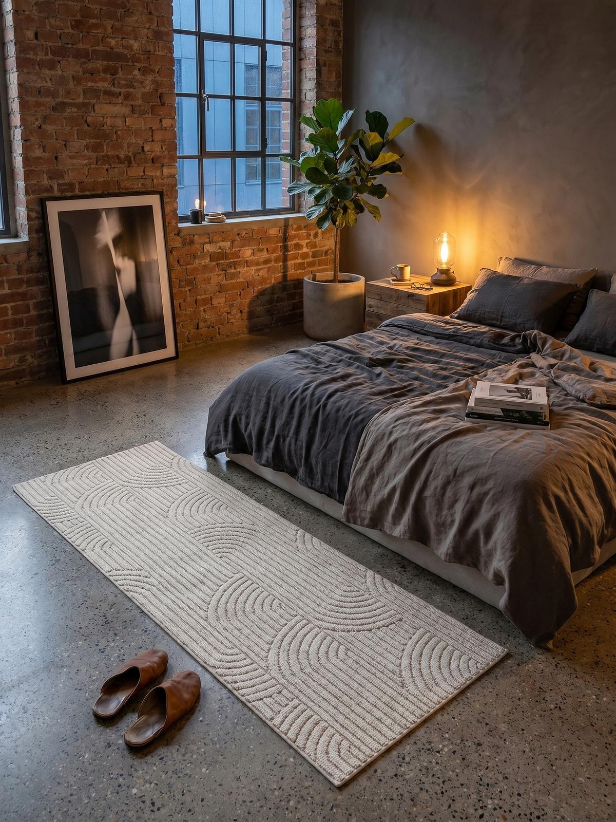 TEPPICH Flachgewebe LANGAU in Creme, mit geometrischen Bögen, 80 x 250 cm - Beige, Textil (250/80cm) - KADIMA DESIGN