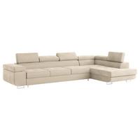 ECKSOFA VICENTE Creme Velours-Stoff mit Schlaffunktion - Creme, Holz (346/202cm) - MASSENO