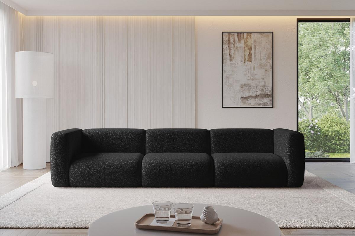 MODULARES Sofa 3-SITZER MIRA-S2 319x89x70 Schwarz cm Velours - Schwarz, Holzwerkstoff/Kunststoff (319/70/89cm) - ALTDECOR