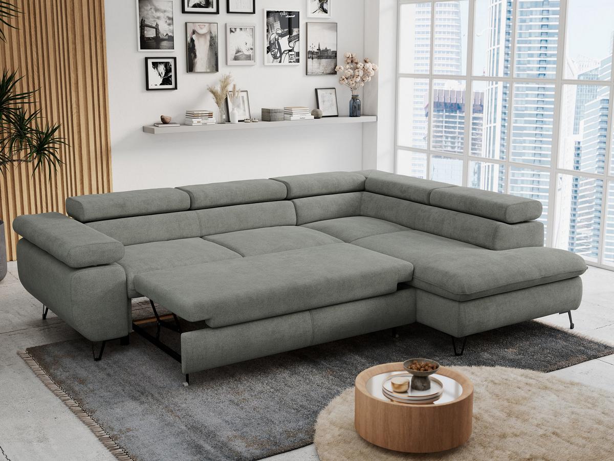 ECKSOFA PETER L Grau Struktur - Rechts Seite - Schwarz/Grau, Textil/Metall (273/208cm) - MKS