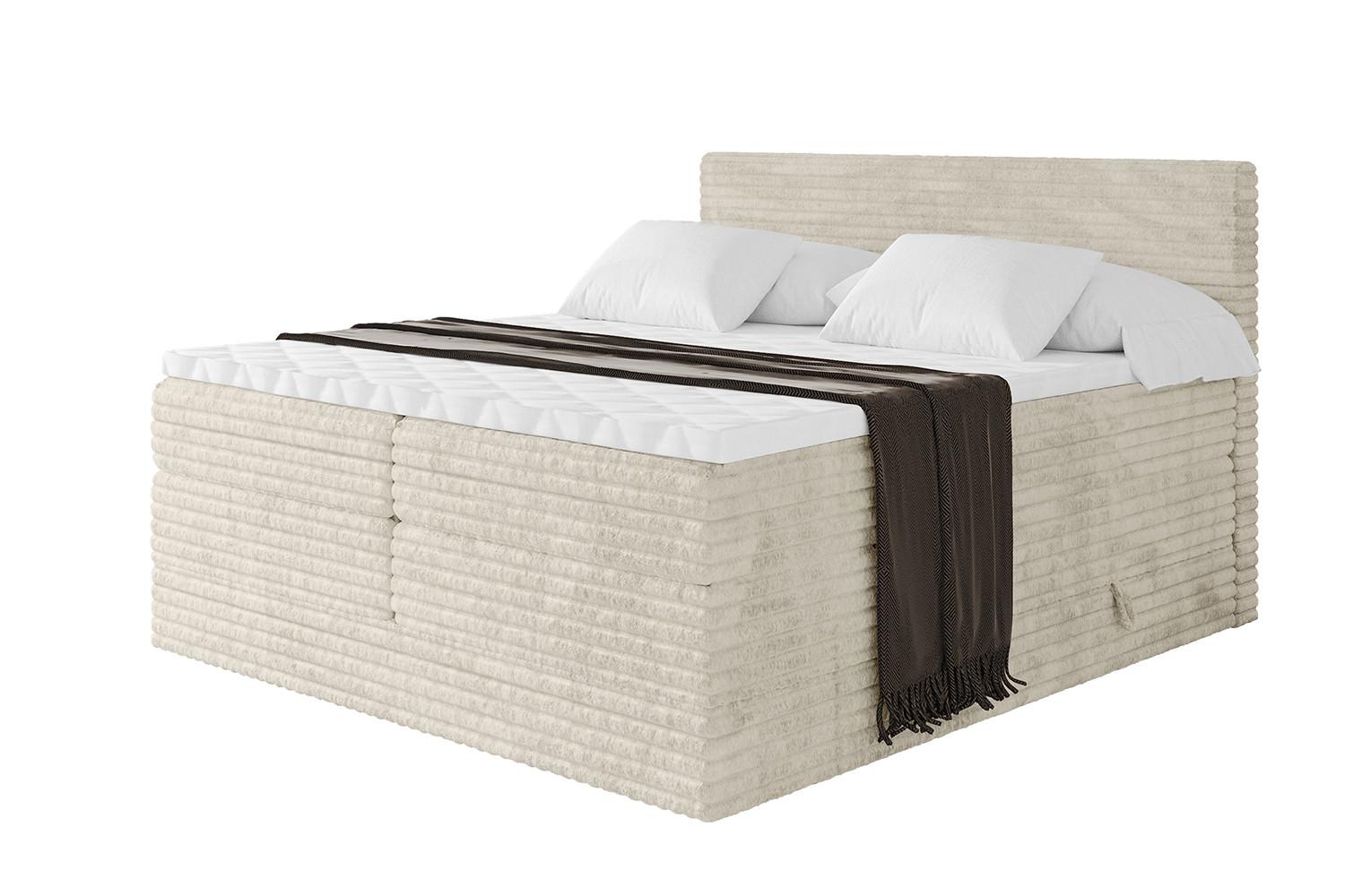 BOXSPRINGBETT mit Matratze H3|H4 und Lattenrost - TOLO KING-v1 120x200 Cord - Creme - Champagner, Holzwerkstoff (120/200cm)