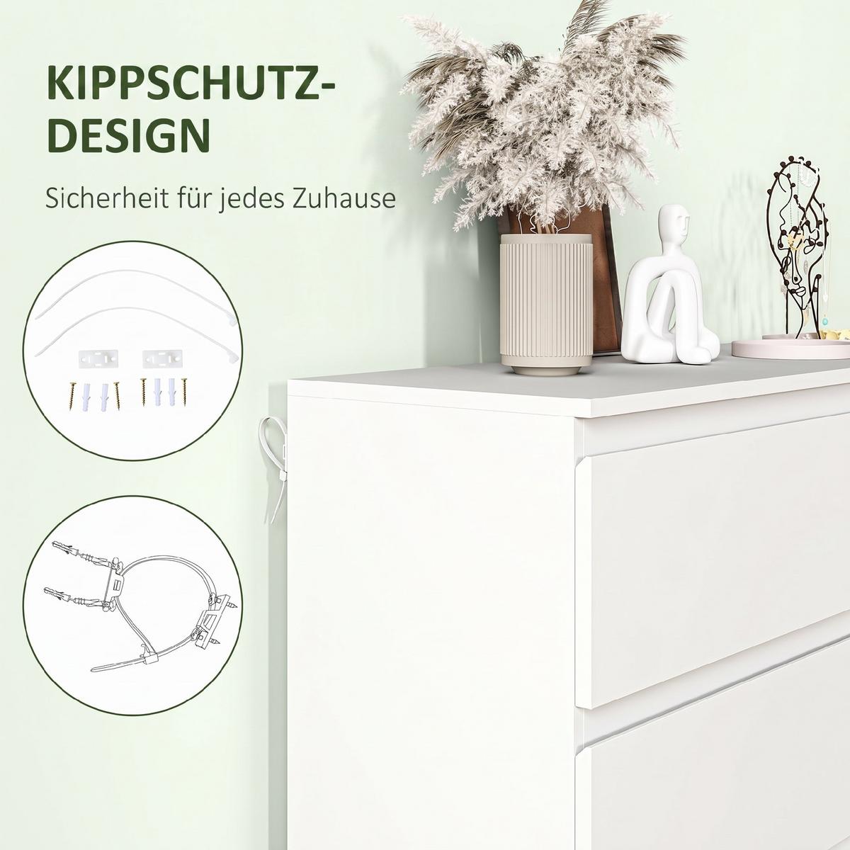KOMMODE Spanplatte Weiß - Weiß, Holzwerkstoff/Kunststoff (34/75/112cm) - HOMCOM