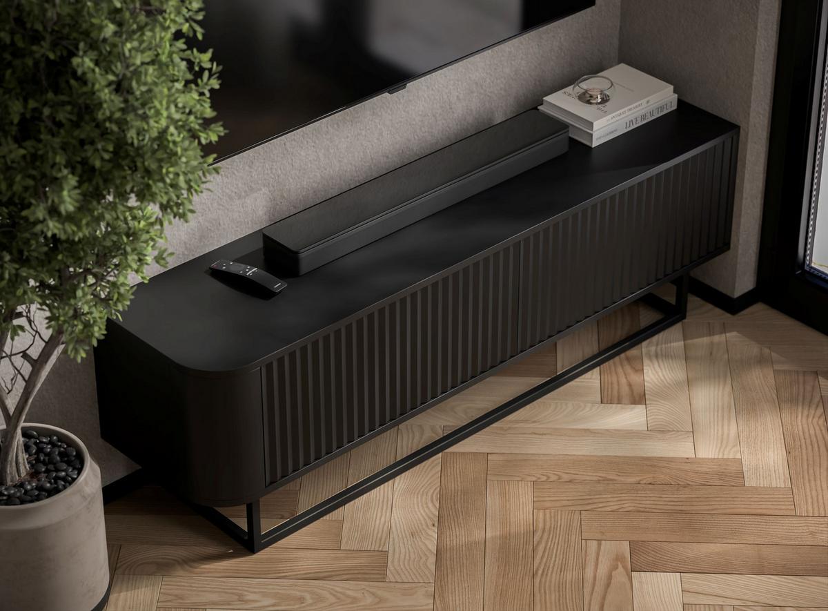 TV-LOWBOARD Aurora Schwarz matt 140 cm mit Metallrahmen - Goldfarben/Schwarz, Holzwerkstoff/Metall (140/44/35cm) - Meble Lindner