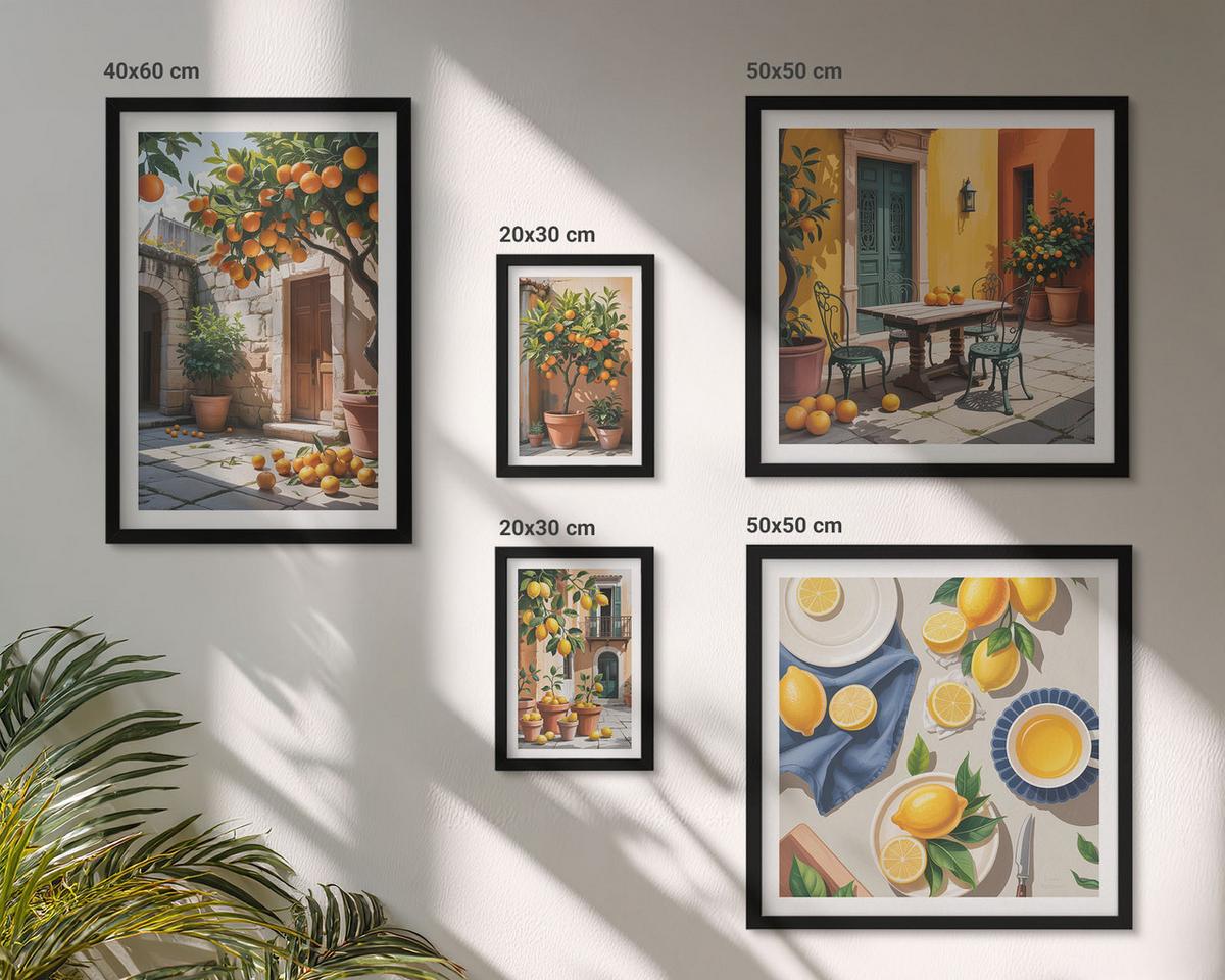 BILDER SET 5er Set - 50x50 cm & 20x30 cm & 40x60 cm Schwarzer Rahmen - Zitrusgarten in der Sonne - Schwarz, Kunststoff (40/60cm) - TULUP