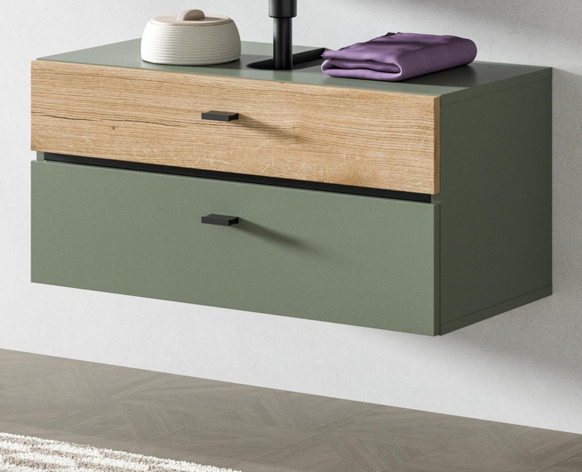 WASCHBECKENUNTERSCHRANK grün, Eiche Evoke 75 cm, Badschrank hängend - Eichefarben/Grün, Holzwerkstoff/Kunststoff (75/35/35cm) - Inn.Furn