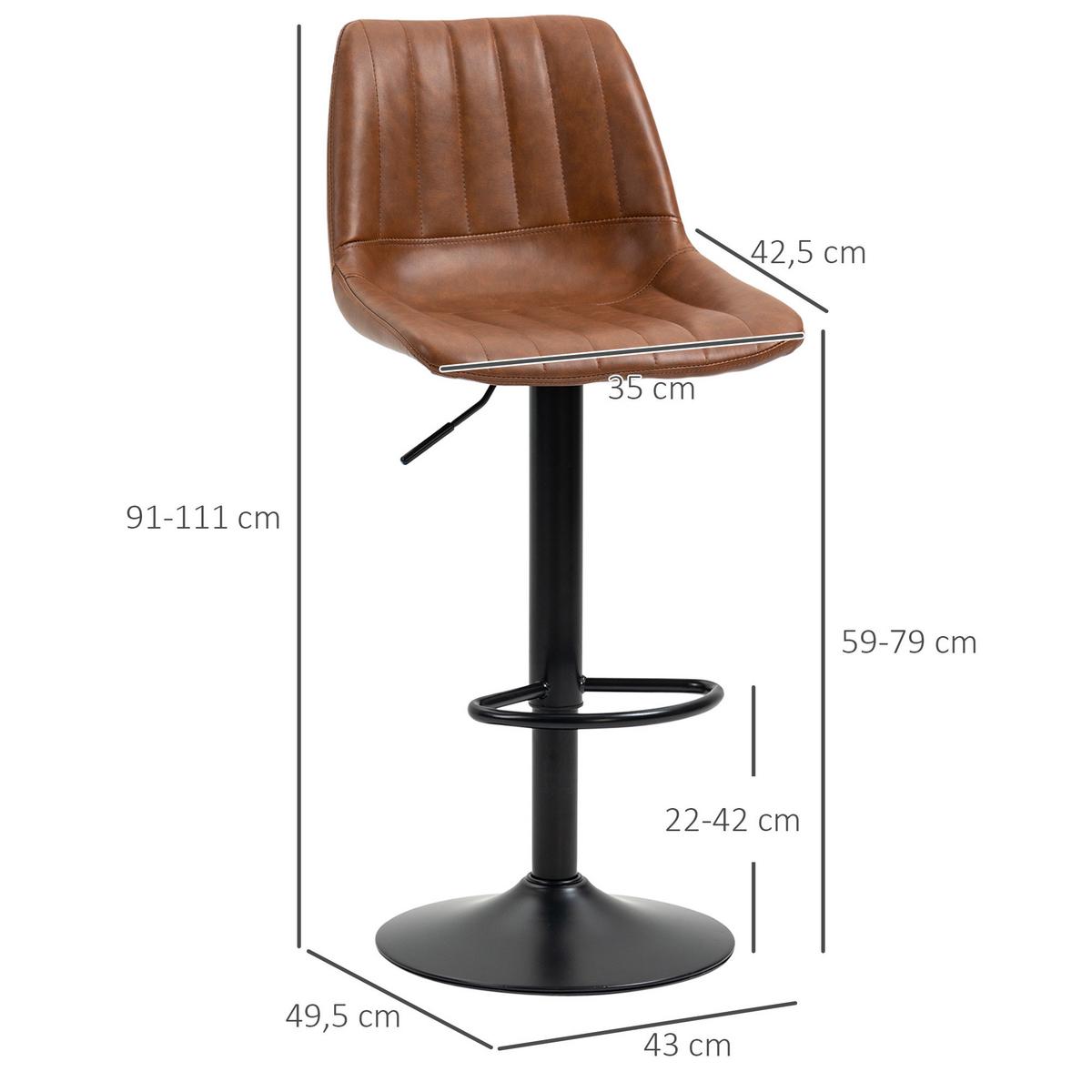 2ER Set Barhocker 91-111 cm Höhenverstellbarer Küchenhocker Barstuhl mit Fußring - Braun, Kunststoff (49.5/111/43cm) - HOMCOM