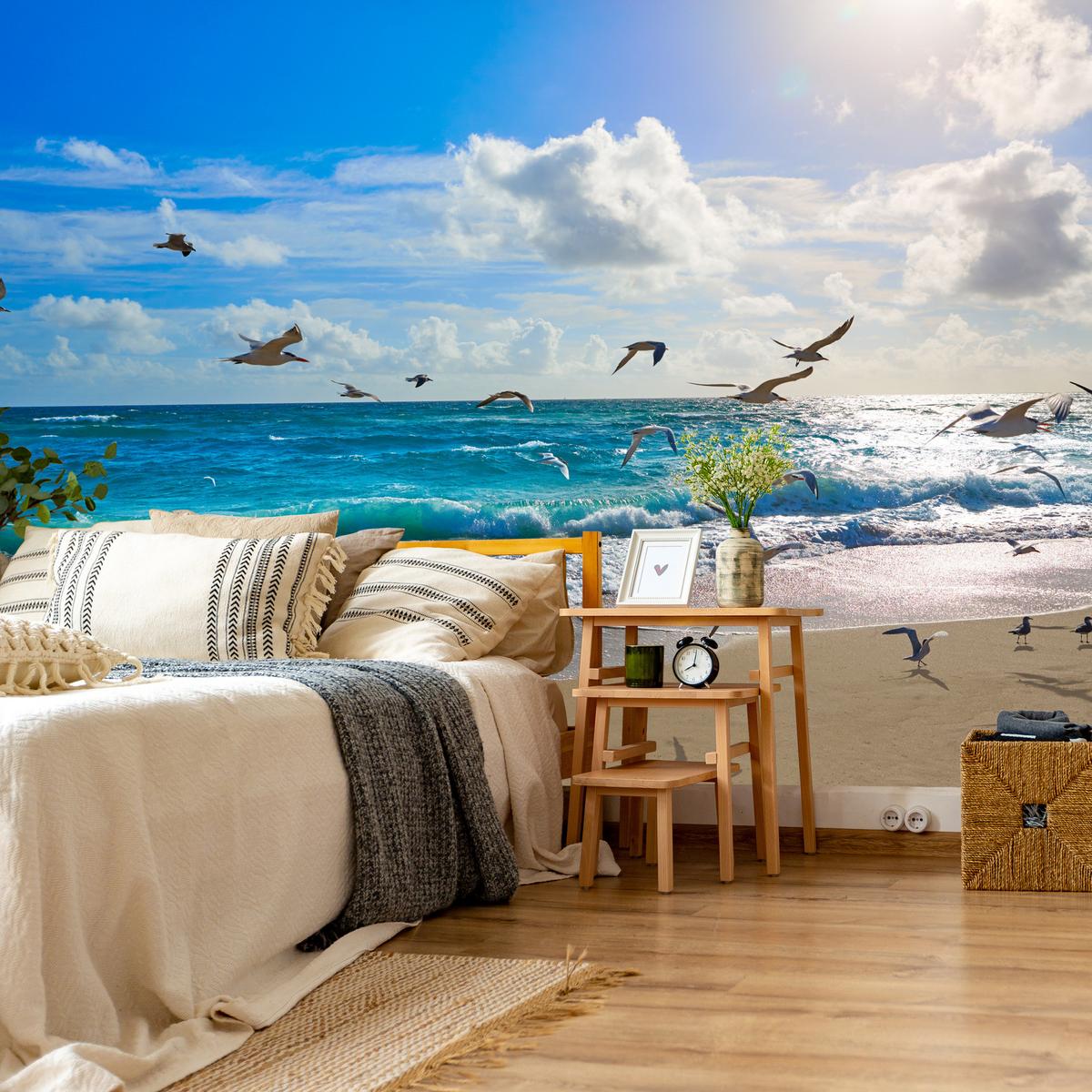 FOTOTAPETE Meer Strand Natur Landschaft 3D 450x315 - Blau/Beige, Papier (450/315cm) - Muralo