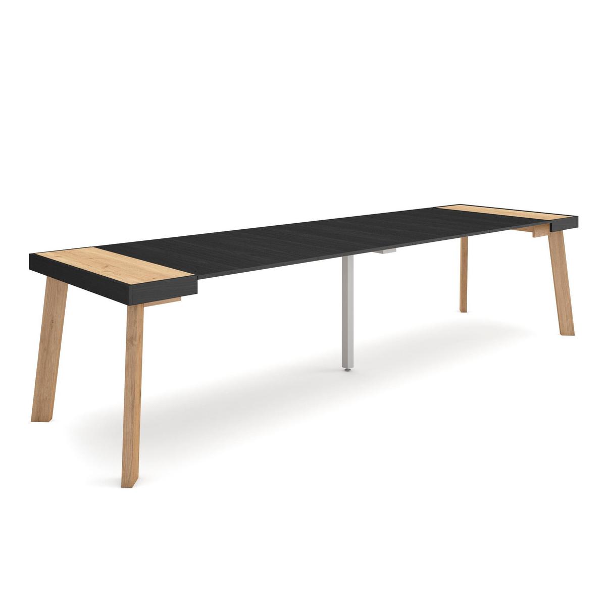KONSOLENTISCH ausziehbar 58 bis 302cm, für 14 Gäste, eiche, schwarz, 90/58/73cm - Eichefarben/Schwarz, Holzwerkstoff (90/302/73cm) - Skraut Home