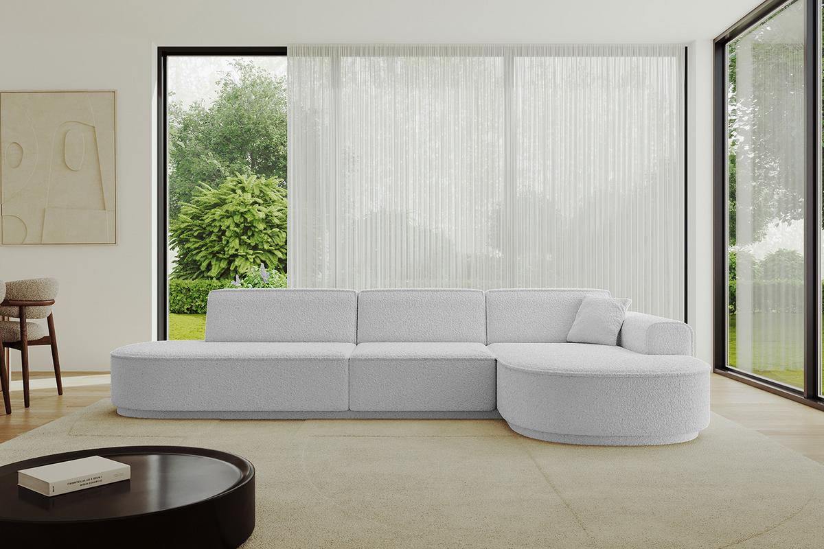 ECKSOFA Ottomane Rechts MARI-L2-v3 - 328x171x83 cm Hellgrau Bouclé - Hellgrau/Schwarz, Holzwerkstoff/Kunststoff (171/328cm) - ALTDECOR