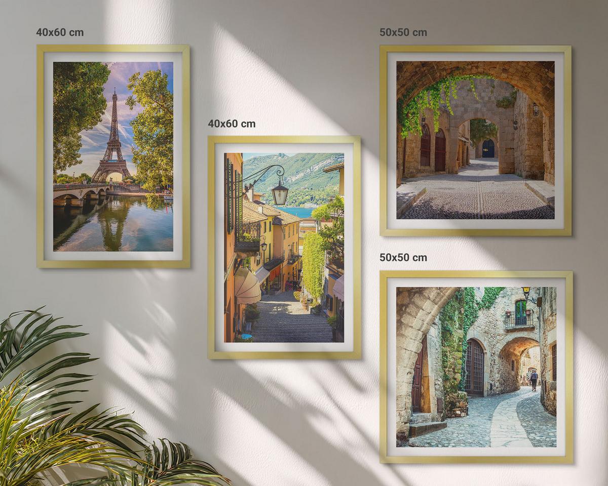 BILDER SET 4er Set - 50x50 cm & 40x60 cm Goldrahmen - Eiffels Straßenarchitektur - Goldfarben, Kunststoff (50/50cm) - TULUP