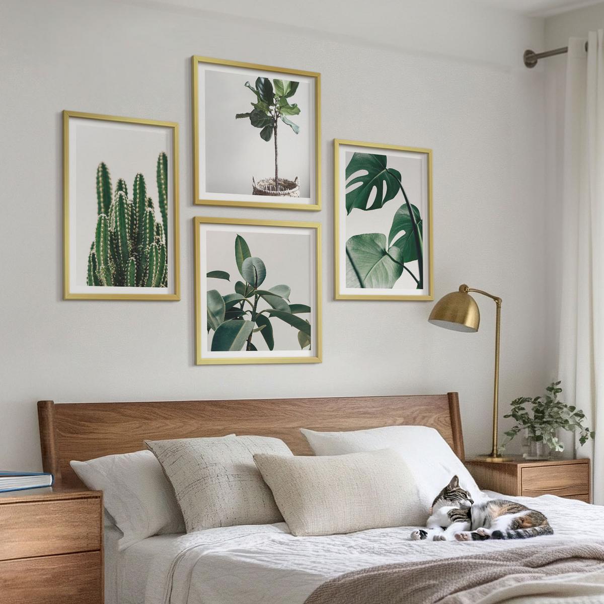 BILDER SET 4er Set - 50x50 cm & 40x60 cm Goldrahmen - Ästhetik tropischer Pflanzen - Goldfarben, Kunststoff (50/50cm) - TULUP