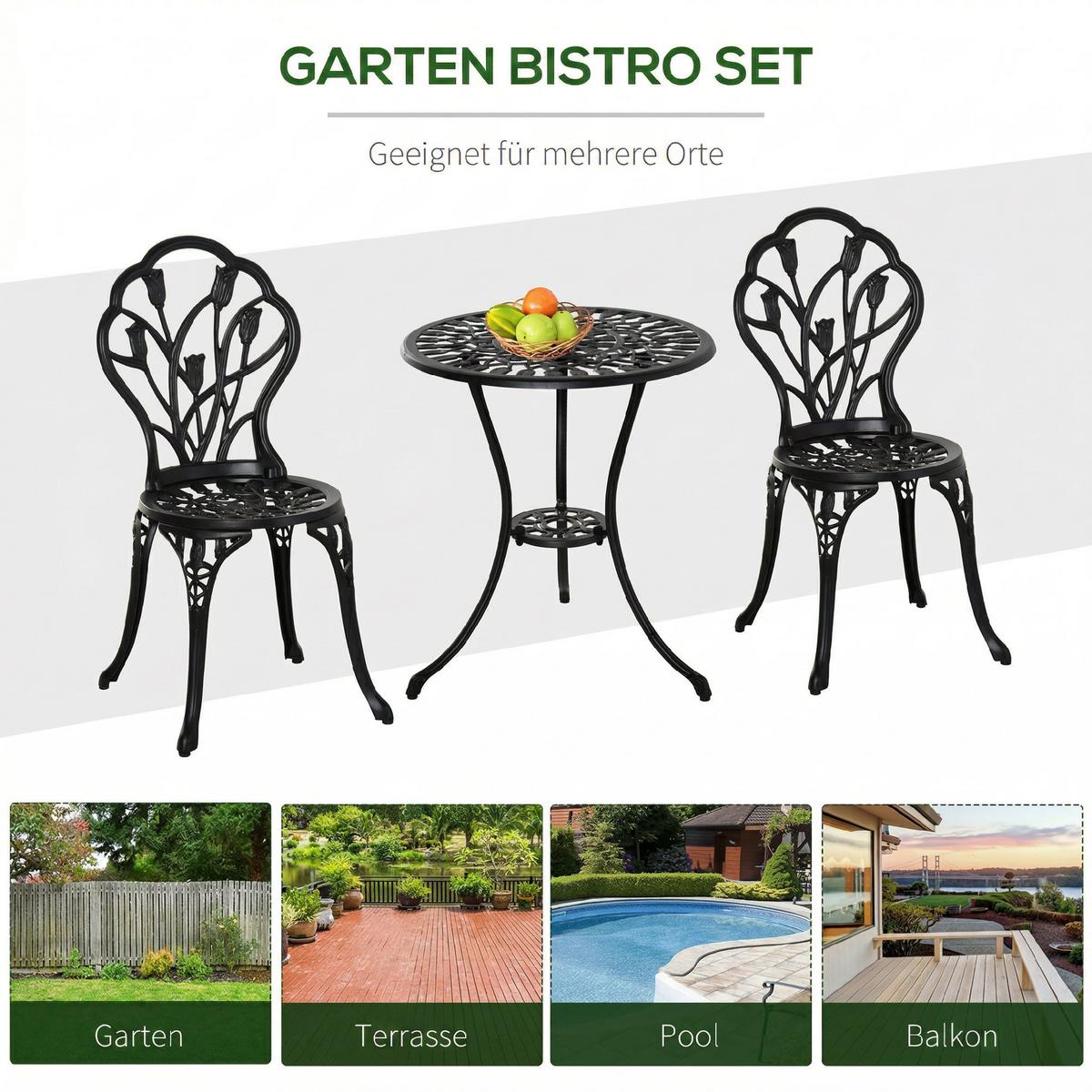 GARTENMÖBEL Set, Aluminium, Schwarz - Schwarz, Metall - Outsunny