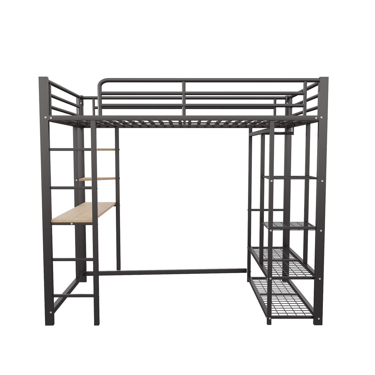 HOCHBETT mit Schreibtisch, Regalen und Stauraum - Schwarz, Holzwerkstoff/Metall - Urban Meuble