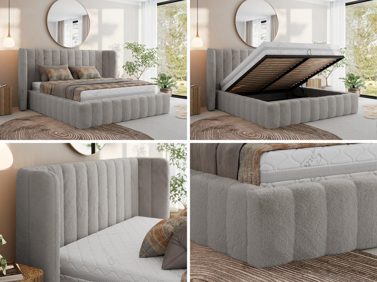 POLSTERBETT GOLETTA CLASSIC 140/200 - Hellgrau Plüsch - Multipocket-Matratze - Hellgrau, Textil (140/200cm) - MKS