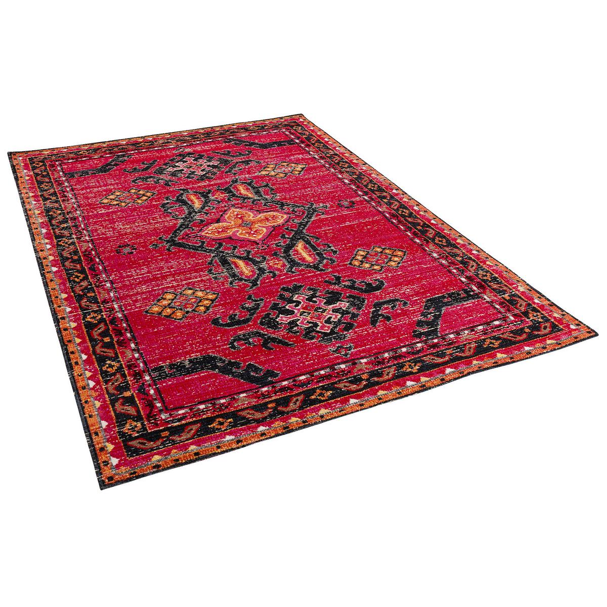 KURZFLOR DESIGNER TEPPICH MODERN VINTAGE ORIENT MUSTER - Rot, Textil (140/200cm) - Pergamon