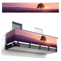 BALKON-SICHTSCHUTZ Baum - Heidekraut - Sonnenaufgang Groß 500x85 cm - Flieder, Kunststoff (500/85cm) - MuchoWow