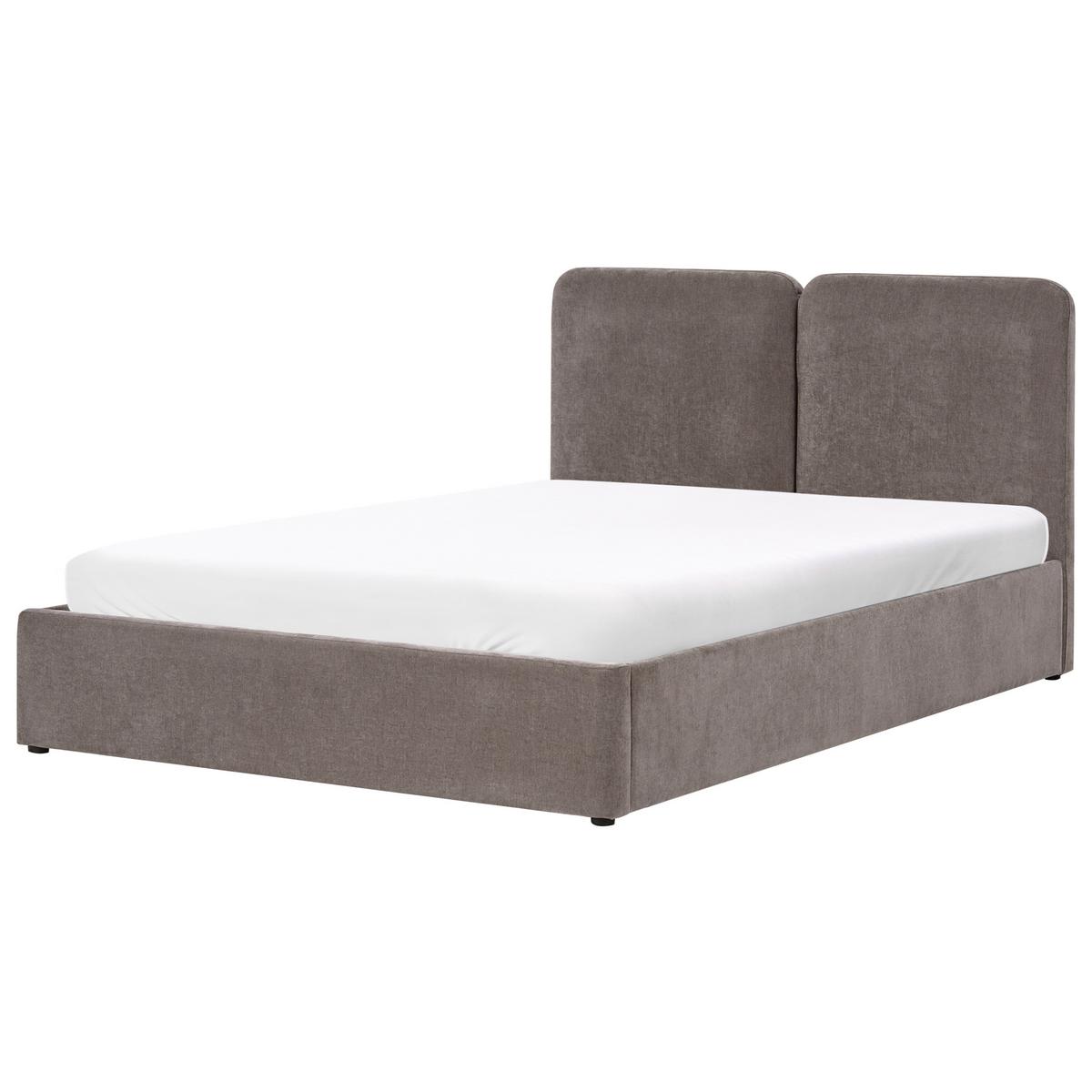 BETT mit Stauraum 160/200 cm Chenillegewebe Taupe Arbois - Taupe, Textil (160/200cm) - Beliani