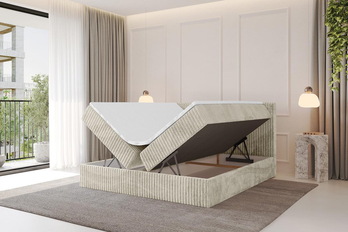 BOXBETT mit Matratze H4 und Lattenrost - TOLO - 200x200 Cord - Creme - Champagner, Holzwerkstoff/Kunststoff (200/200cm) - ALTDECOR