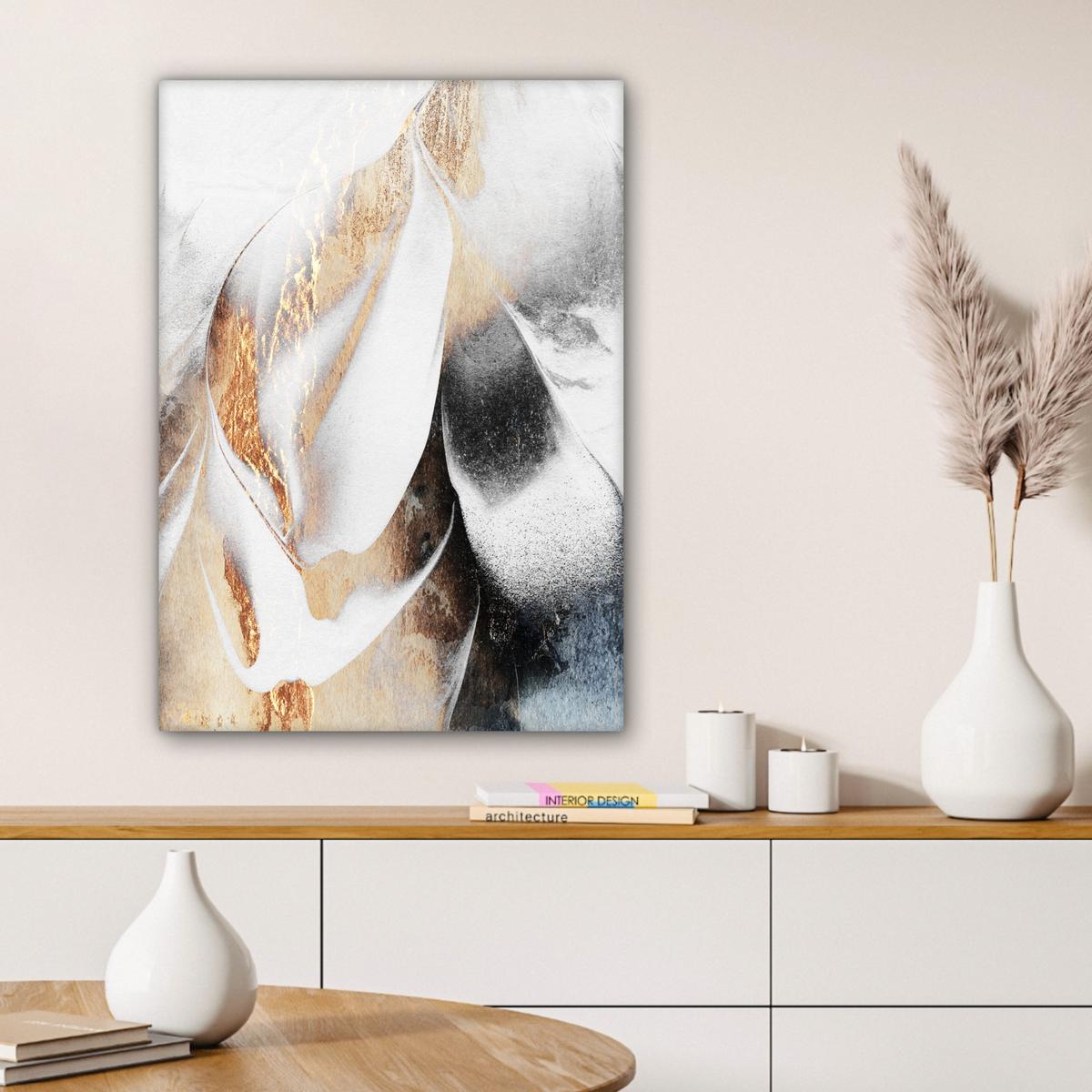 LEINWANDBILD Luxus - Abstrakt - Gold - Weiß Wandbild Wohnzimmer 60x80 cm - Goldfarben, Textil (60/80cm) - MuchoWow