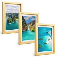 BILDER SET 3er Set - 20x30 cm Goldrahmen - Tropische Inseln, türkisfarbenes Wasser - Goldfarben, Kunststoff (20/30cm) - TULUP
