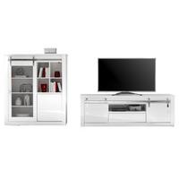 WOHNWAND weiß Hochglanz 2-teilig, Wohnkombination inklusive LED-Beleuchtung - Chromfarben/Weiß Hochglanz, Glas/Holzwerkstoff (349/153/43cm) - Furn.Design