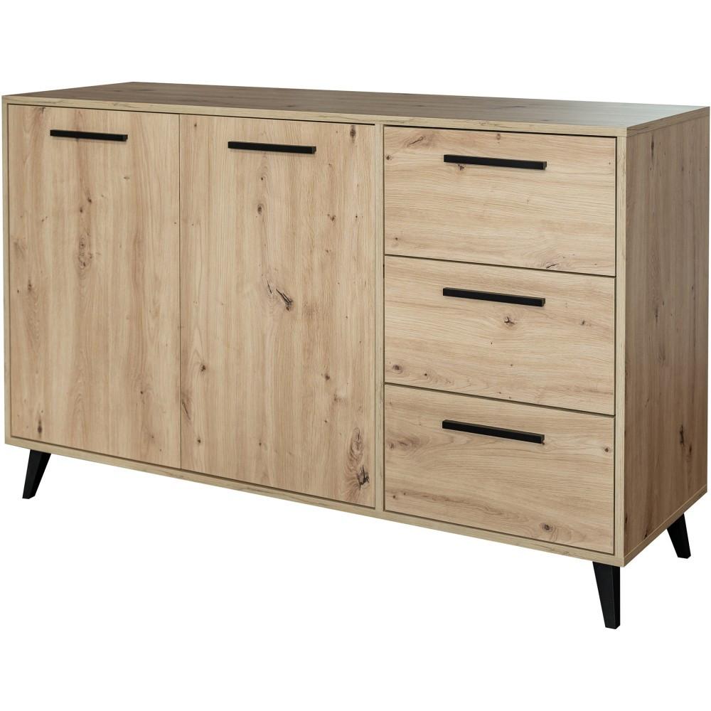 KOMMODE Kavo mit 2 Türen und 3 Schubladen, eiche Artisan - Schwarz/Eiche Artisan, Holzwerkstoff (138/85/41cm) - Beautysofa
