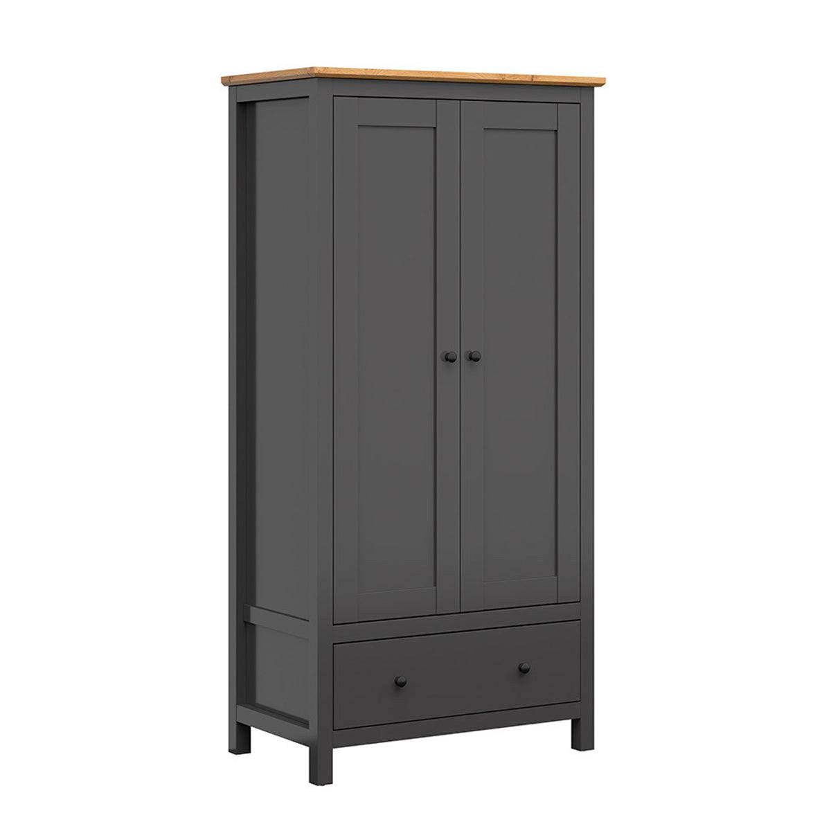SCHRANK 2 Türen Duck Anthrazitgrau und Holz - Grau, Holzwerkstoff (101/203/57cm) - Petits-meubles