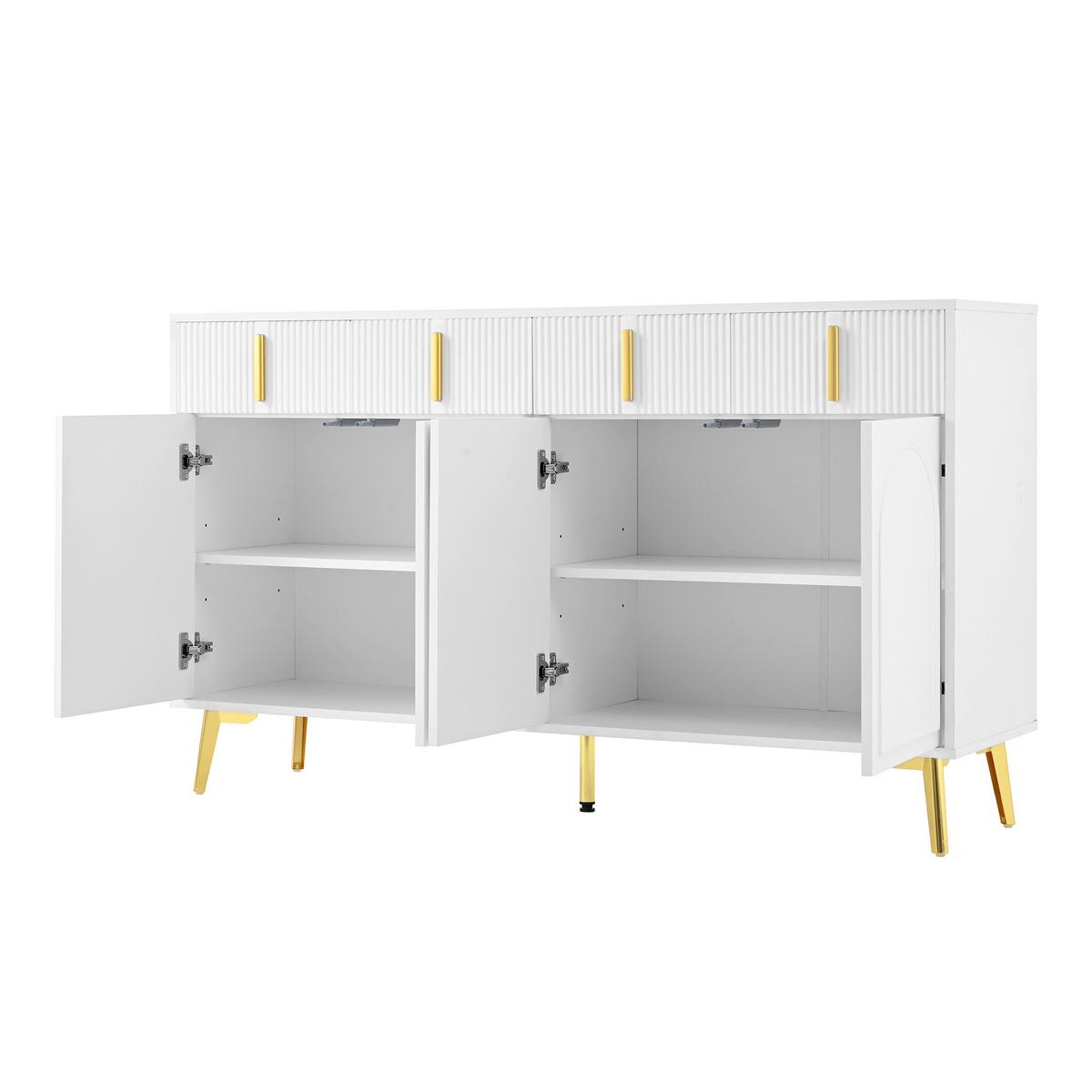 SIDEBOARD Weiß 140cm mit 4 Türen 4 Schubladen Bogen-Dekor & Goldfüßen - Weiß, Holzwerkstoff (140/82/38cm) - Urban Meuble