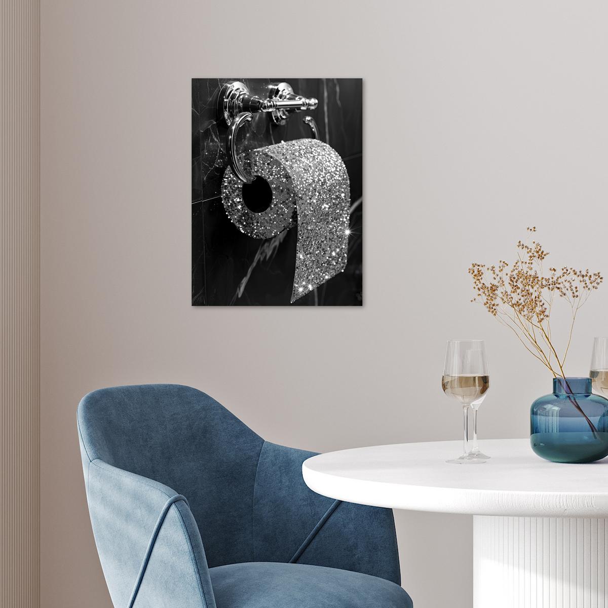 POSTER WC - Toilettenpapier - Schwarz und weiß - Glitter Wandbilder 30x40 cm - Silberfarben, Papier (30/40/0.1cm) - MuchoWow