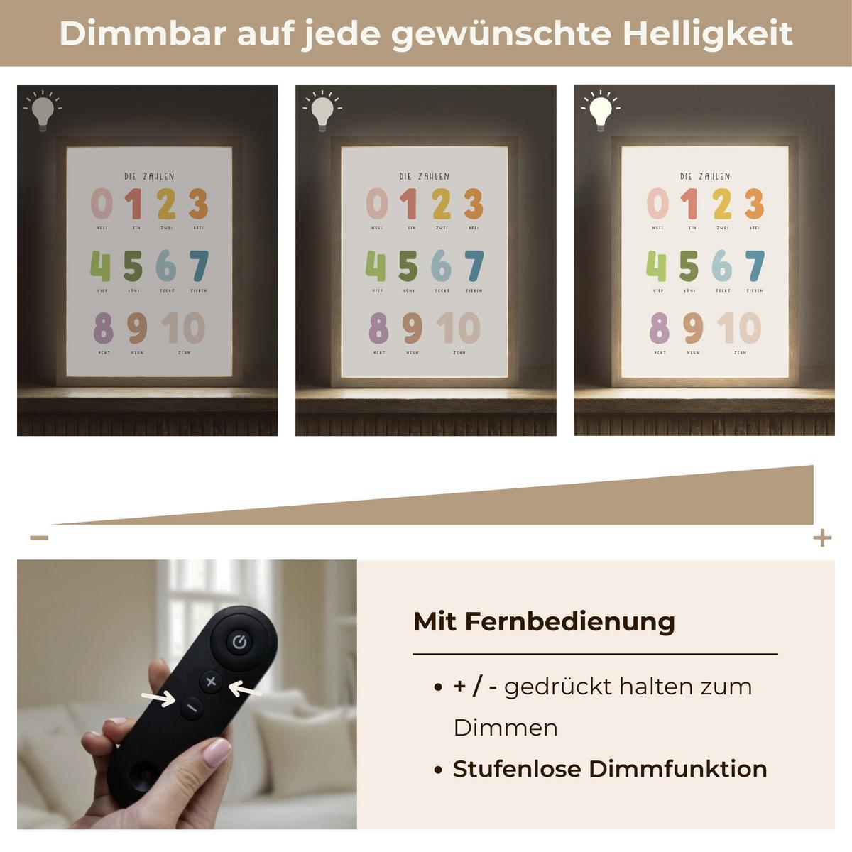 NACHTTISCHLAMPE MIT AKKU Pädagogisch - Zählen lernen - Weiß - Farben - 1-10 30x40 cm - Weiß, Holzwerkstoff (8/30/40cm) - OnlyWow