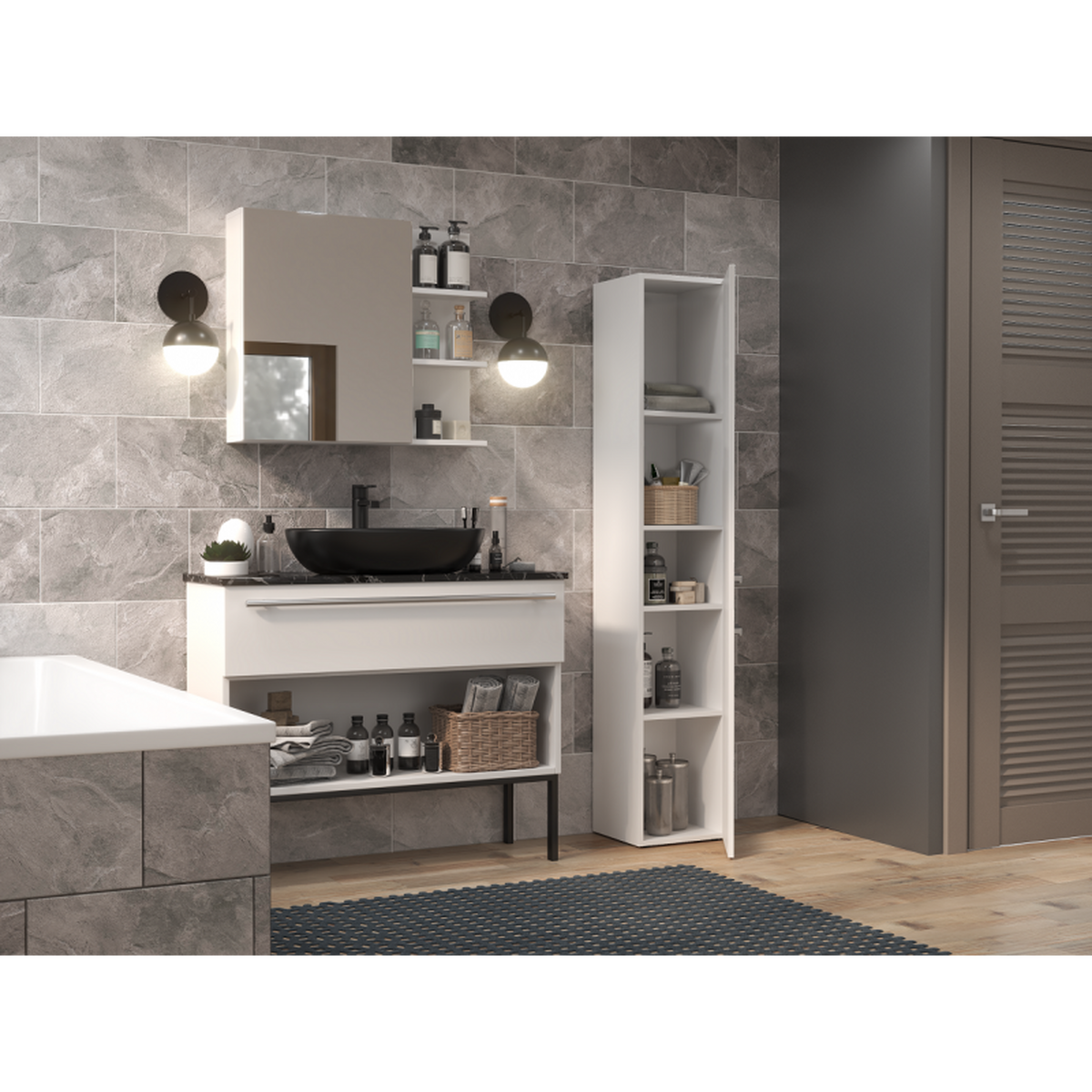 BADEZIMMERSCHRANK Weiß, Hochglanz Weiß 31/174/30 - Weiß, Holzwerkstoff (31/174/30cm) - RAUMHIRSCH FURNITURE