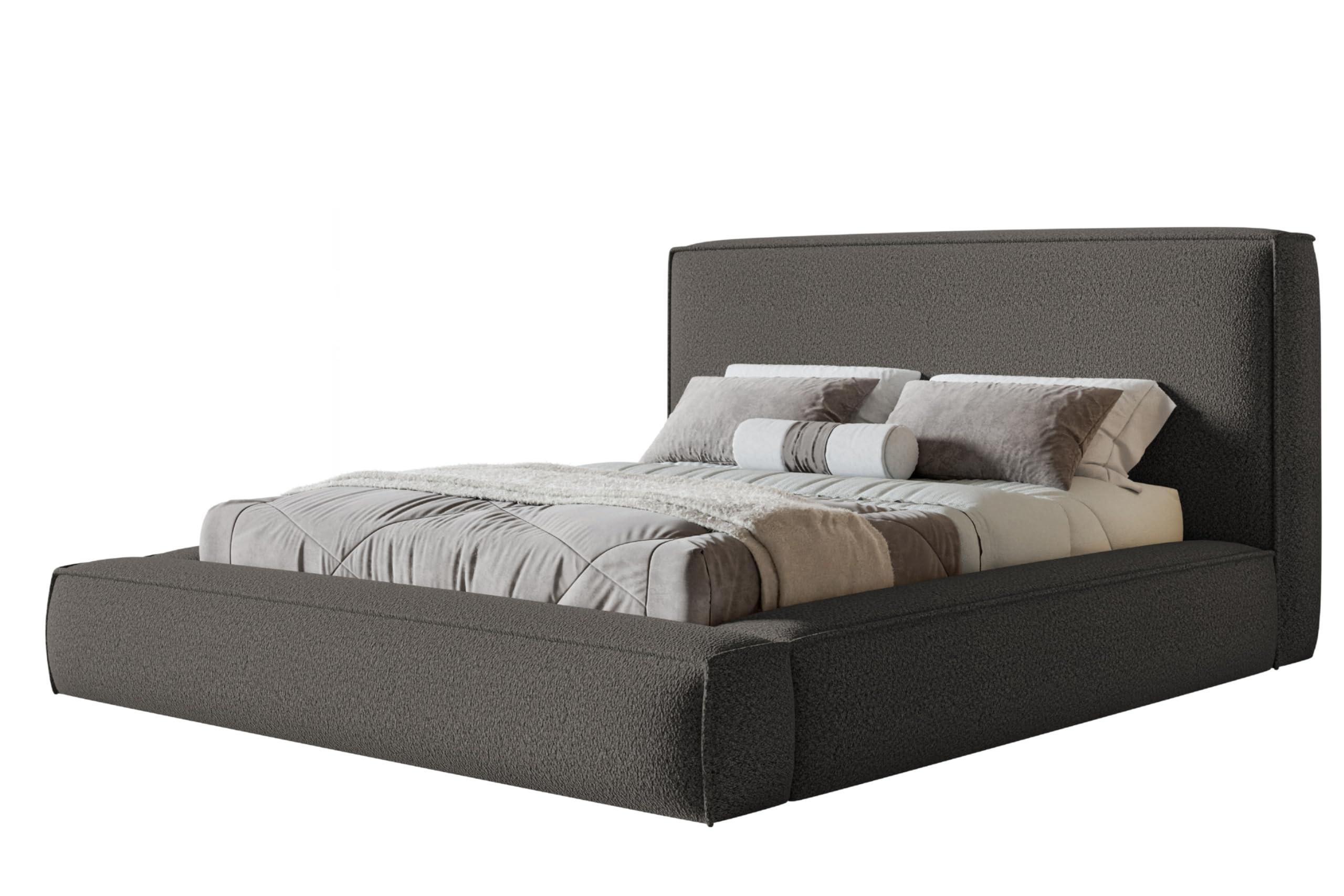 BETT 120x200 - Polsterbett mit Bettkasten und Metallrahmen - Modern Bett - Eleganter Catch-Me-Stoff - Kollektion Luna Maxi - Grau - Grau, Holz/Textil (120/200cm) - Alpi-Möbel