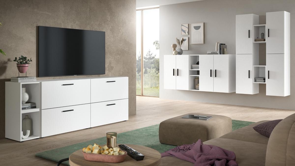 WOHNWAND weiß 259 x 184 cm, Wohnkombination hängend / stehend - Schwarz/Weiß, Holzwerkstoff/Kunststoff (259/151/34cm) - Inn.Furn