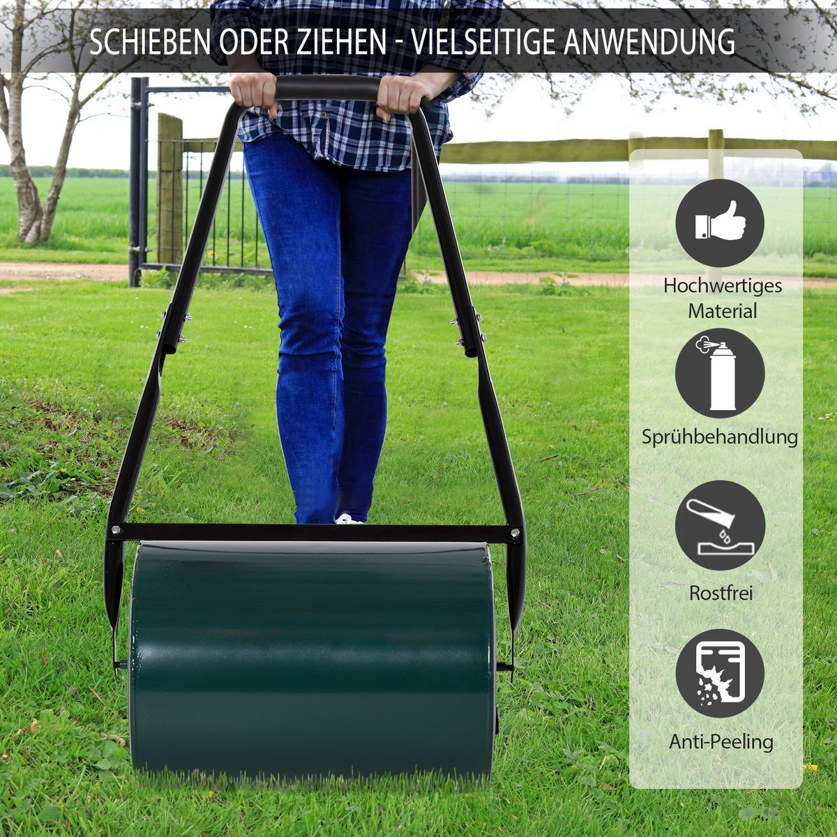 RASENWALZE, Gartenrolle, Gartenwalze mit U-Griff, 30 cm Arbeitsbreit, Metall, Grün - Dunkelgrün, Metall (50/30/102cm) - Outsunny