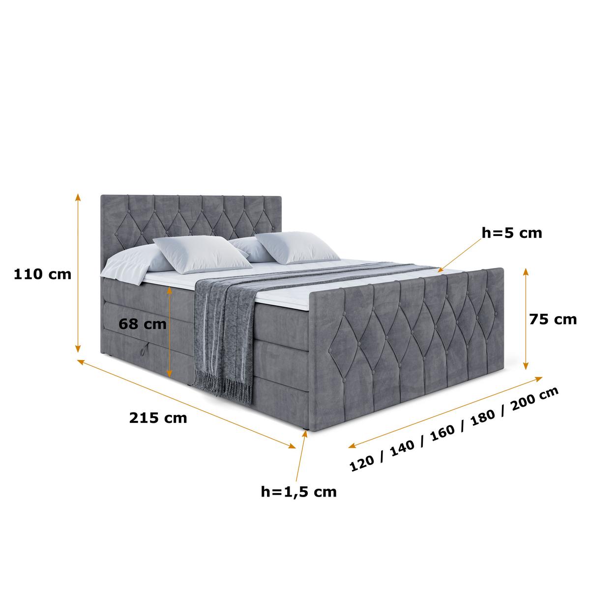 BOXSPRINGBETT VELANTO-Z KING - 180 x 200 - H3/H4 - Dunkelgrau - Dunkelgrau, Holzwerkstoff (180/200cm) - ALTDECOR