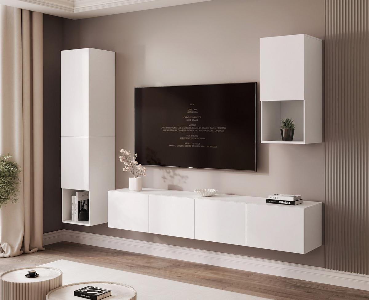 WOHNWAND ANGEL LINE III 3-teilig, mit LED-Beleuchtung, Weiß matt - Weiß, Holzwerkstoff (240/216/40cm) - Idohome
