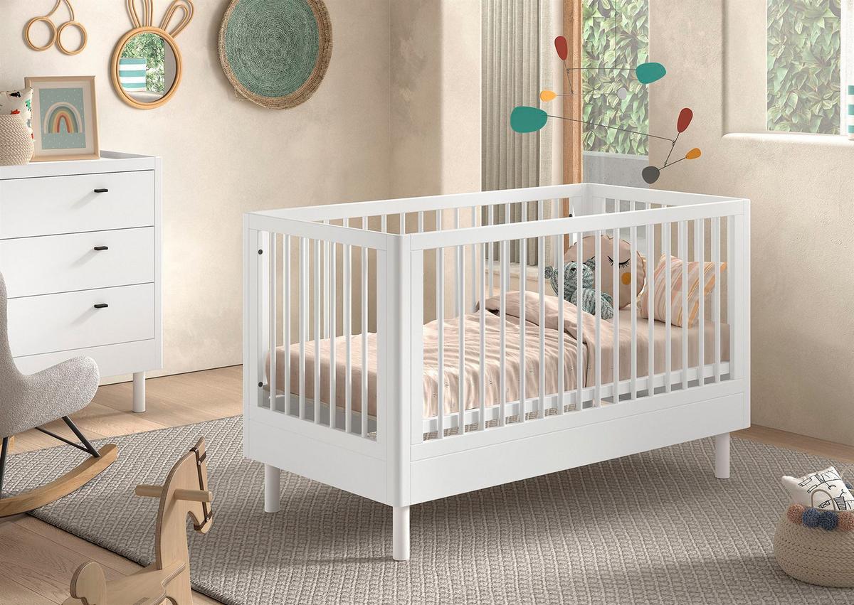 BABYBETT 70x140 Keeley Buche Weiß Holz Umbaubar Komfort Stabil - Weiß, Holz (70/140cm) - 58aufmkessel