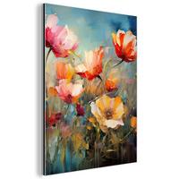 METALLBILD Blumen - Aquarell - Kunst - Botanisch - Natur 60x80 cm - Orange, Metall (60/80cm) - MuchoWow