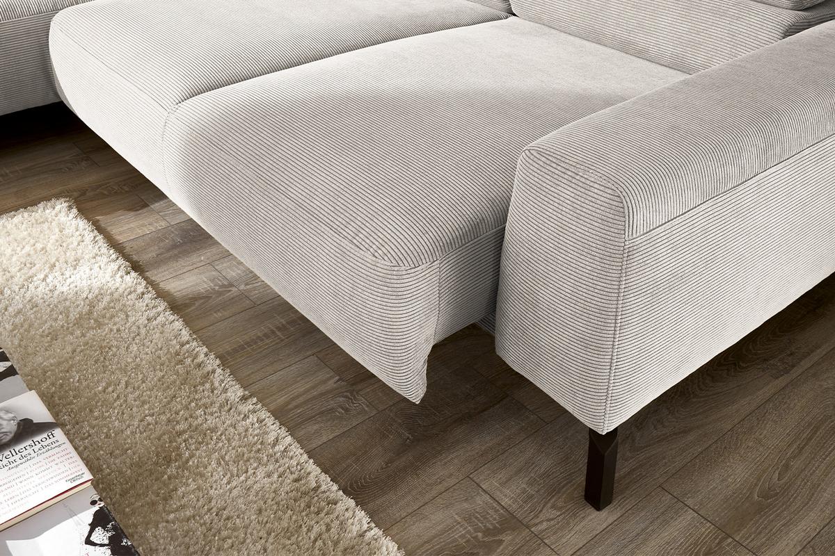 ECKSOFA MIT MOTORISCHEM SITZVORZUG DELIA Silber Cord Relaxfunktion - Silberfarben/Schwarz, Textil/Metall (276/219cm) - KAWOLA