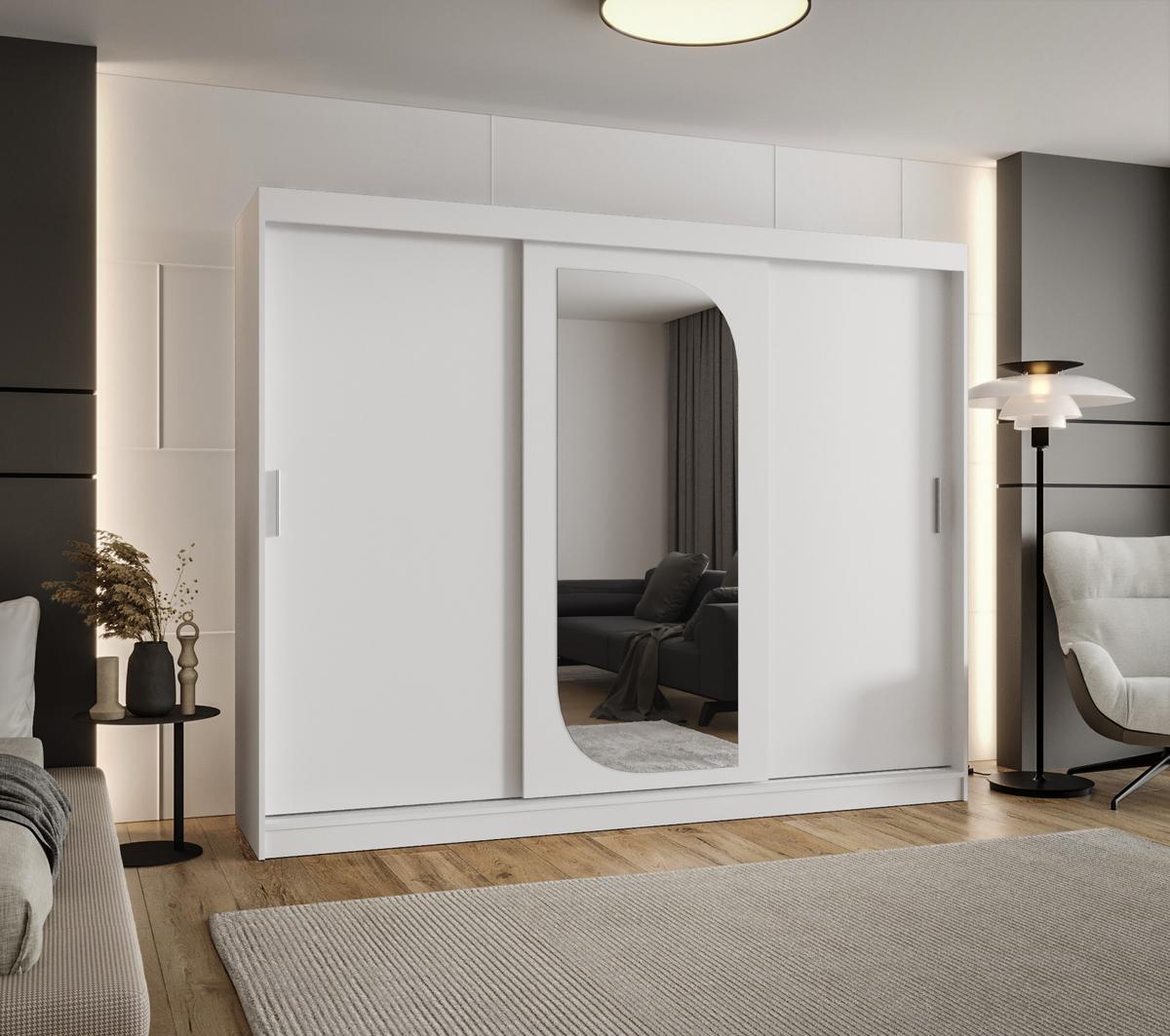 SCHIEBETÜRENSCHRANK mit Spiegel LUCY 200/250/62 3-türig - Silberfarben/Weiß, Holz (250/200/62cm) - MÖBEL KRYSPOL