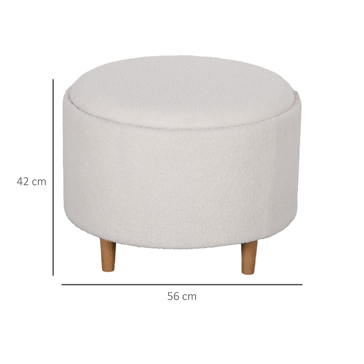 SITZHOCKER Ottomane mit Stauraum Runder Polsterhocker mit Klappdeckel, Weiß - Weiß/Naturfarben, Eichenholz/Kunststoff (56/42/56cm) - HOMCOM