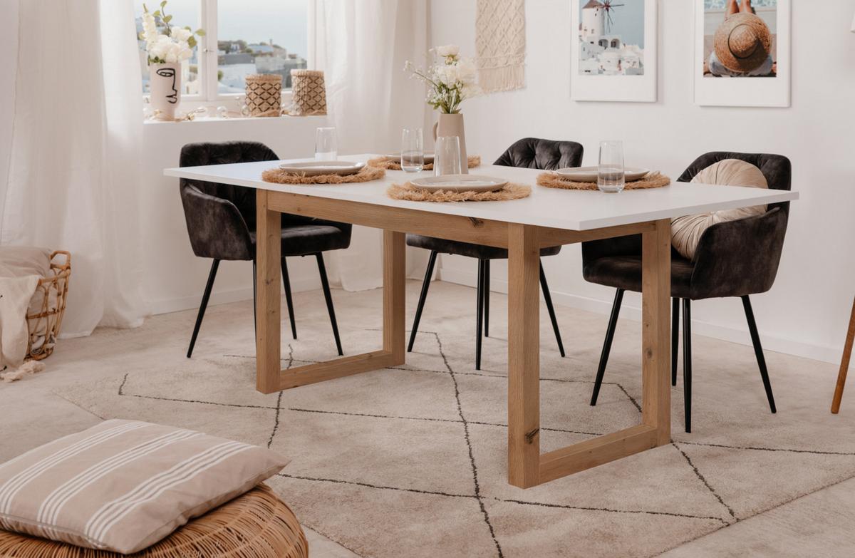 ESSTISCH weiß, Eiche Artisan 160/200 x 90cm, Küchentisch ausziehbar - Weiß/Eiche Artisan, Holzwerkstoff (90/160/75cm) - Furn.Design