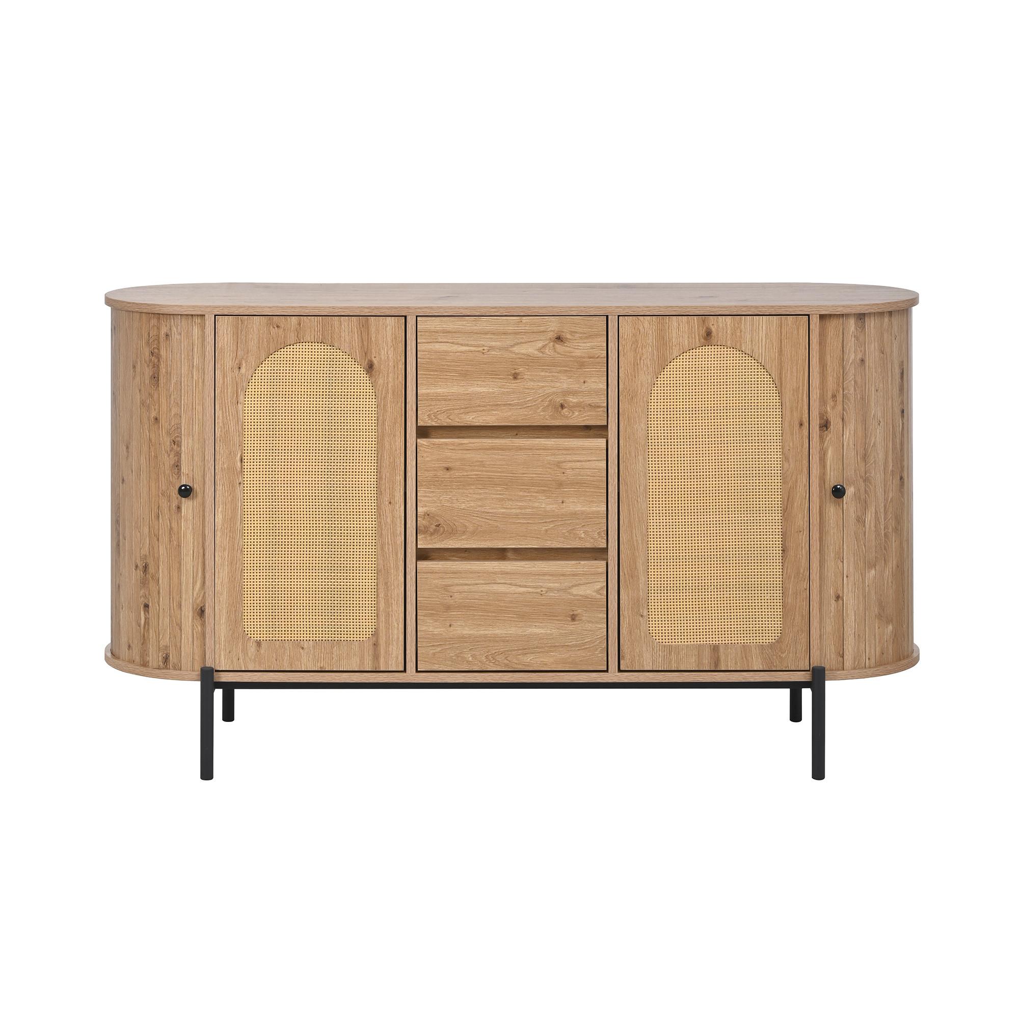 SIDEBOARD in Holzoptik mit Rattan, ovale Form und verstellbaren Fächern - Naturfarben, Holzwerkstoff (140/77.5/38cm) - Urban Meuble