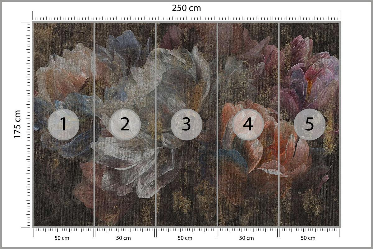 FOTOTAPETE für Esszimmer Gemalte Blumen Abstrakte Pfingstrosen Vintage 250x175 - Multicolor, Papier (250/175cm) - Muralo