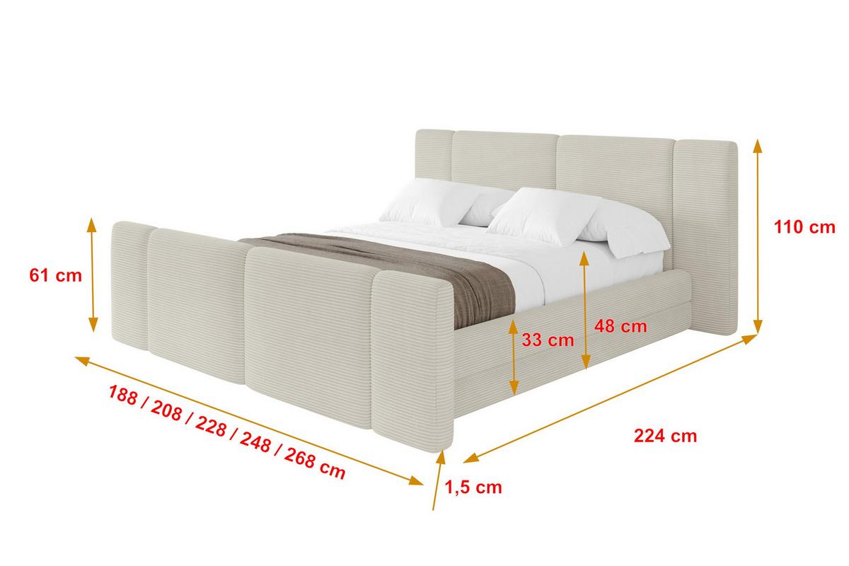 POLSTERBETT mit Bettkasten, Fußteil und Lattenrost, Bett mit Matratze H3/H4 - TEVO-Z 140x200 Creme - Sahara, Holzwerkstoff/Textil (140/200cm) - ALTDECOR