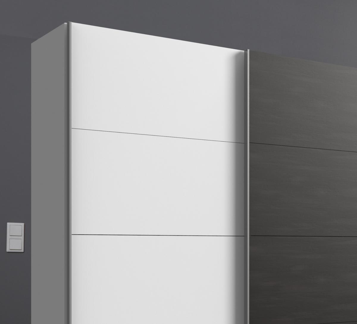 SCHWEBETÜRENSCHRANK 3-türig B270/H208/T65 cm, Kleiderschrank in Weiß, Mitteltür in grauer Stahl-Optik / 22003 - Alufarben/Schwarz, Holzwerkstoff/Metall (270/208/65cm) - luma-home