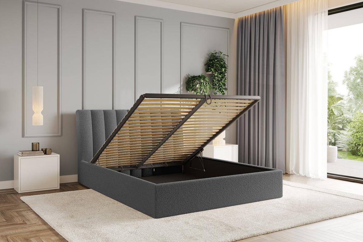 POLSTERBETT mit Bettkasten und Lattenrost, Bett mit Matratze H3/H4 - ILAN 140x200 Grau - Schieferfarben, Holzwerkstoff/Textil (140/200cm) - ALTDECOR