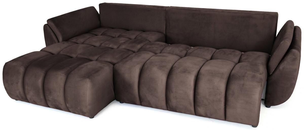 ECKSOFA Iris mit Schlaffunktion und Bettkasten, links oder rechts montierbar – Braun Samt 280/184/85 cm - Schwarz/Braun, Kunststoff/Textil (280/184cm) - WFL GROUP