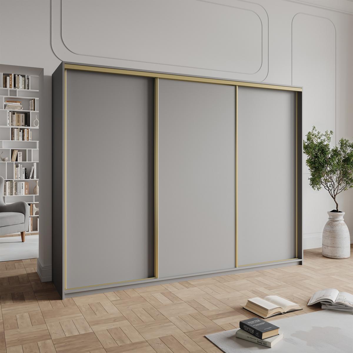 SCHWEBETÜRENSCHRANK NISSE 270/205/60 cm 3-türig Graphitfarben - Graphitfarben, Holzwerkstoff (270/205/60cm) - MASSENO